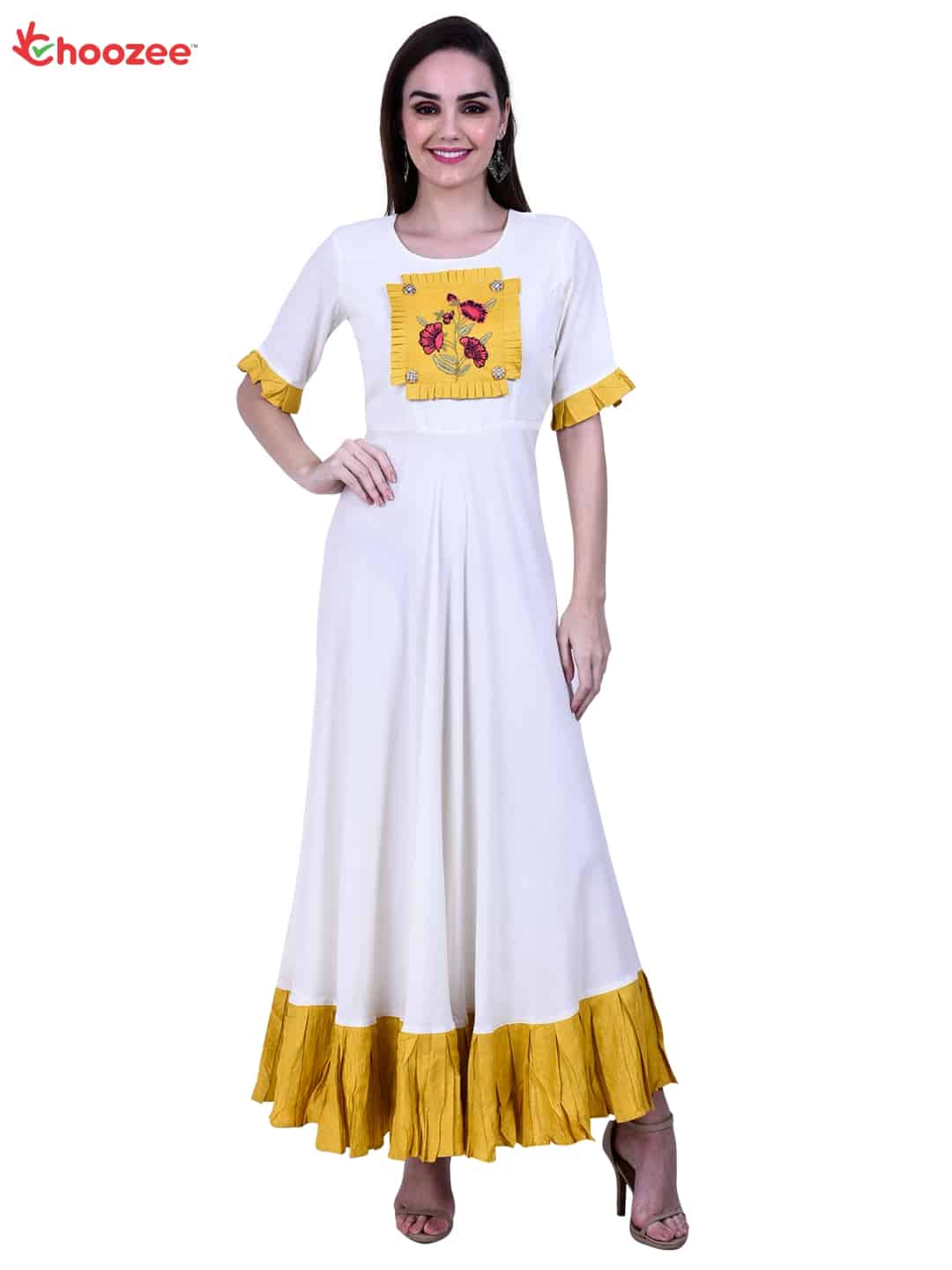 Inspire Women Long Gown with Embroidered Patch